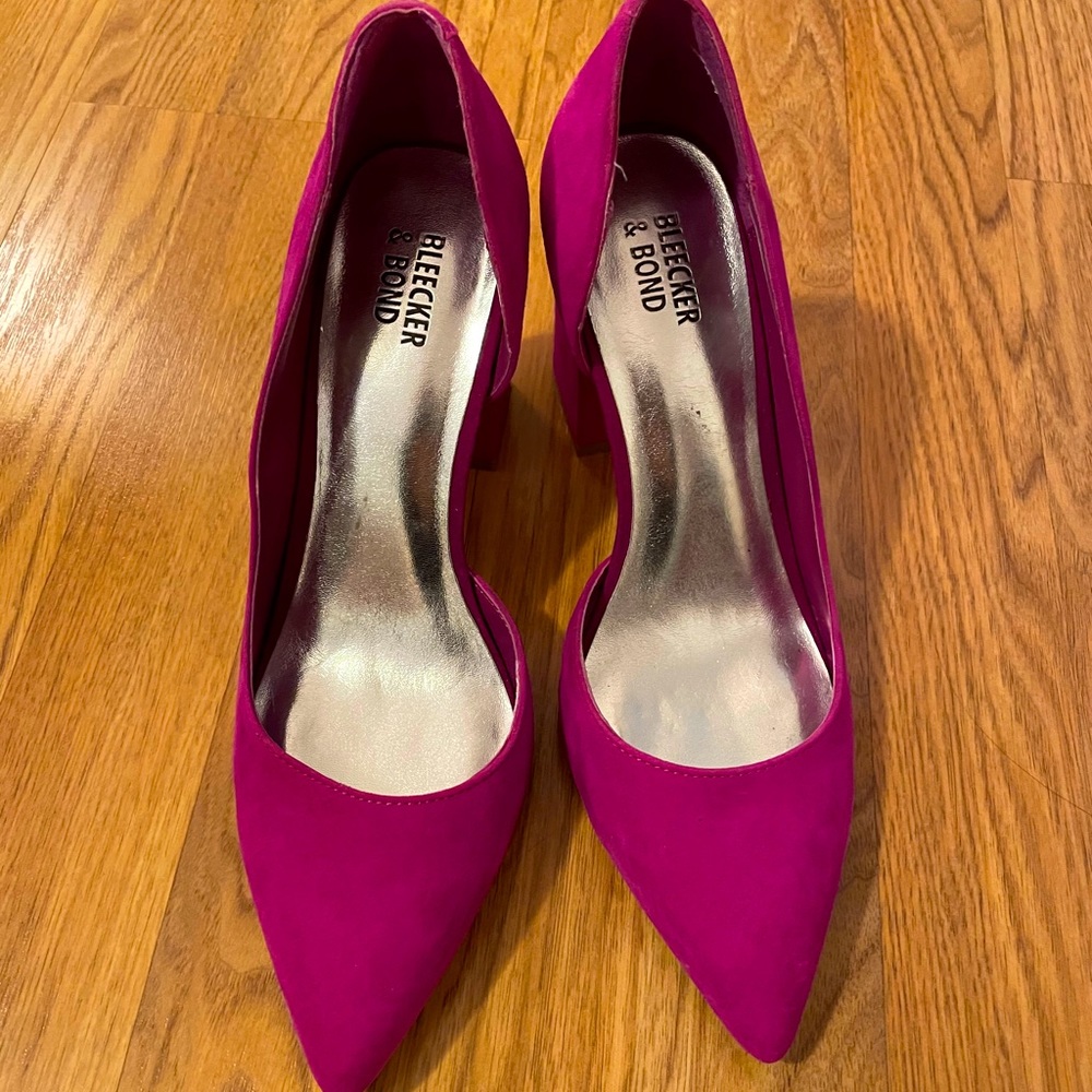 Magenta block heels